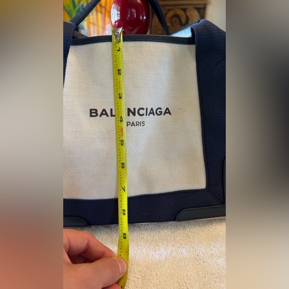 Balenciaga Canvas Tote Bag in beige and navy blue accents